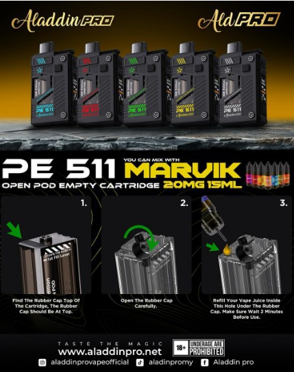 Aladdin Pro PE511 SASA 5 FLAVOR 18K 18000 Puffs DSP Pod Fullset and Cartridge (Copy) - Image 3