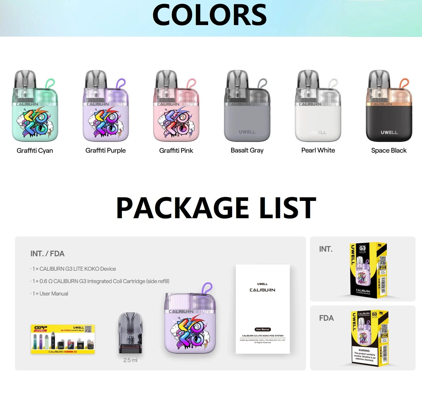 Uwell Caliburn G3 Lite KOKO Kit + Cartridge - Image 2